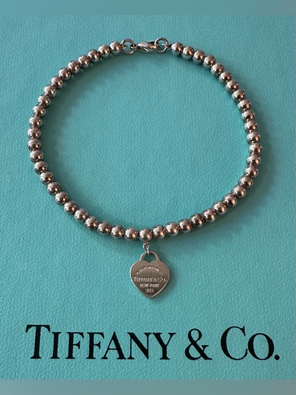 Tiffany & Co. Sterling Silver Heart Charm Bead Bracelet